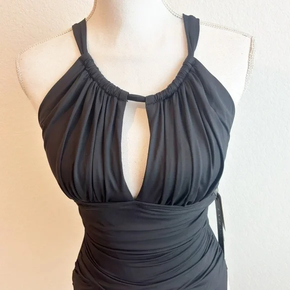 LA BLANCA ISLAND GODDESS HIGH NECK ONE-PIECE BLACK SWIMSUIT SIZE US 8 BRAND NEW - Picture 6 of 8